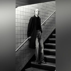 Zara Felt Texture Open Front Coat BLACK Size Large